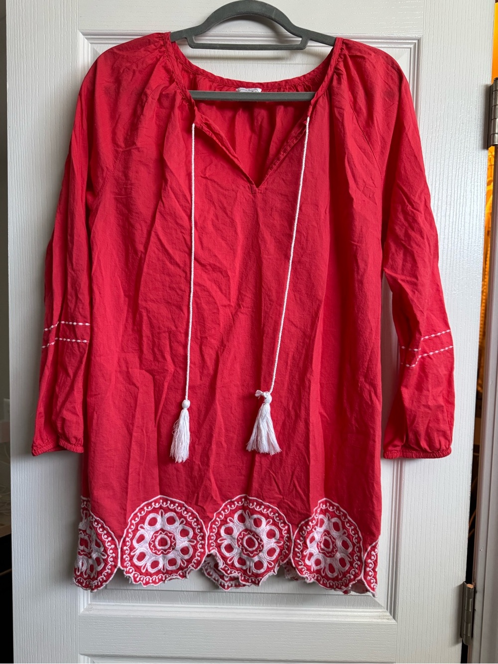 Mud Pie Red Embroidered Tassel Peasant Tunic